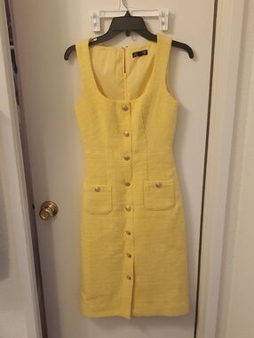 J. Crew Yellow Tweed Midi Button-Front Dress